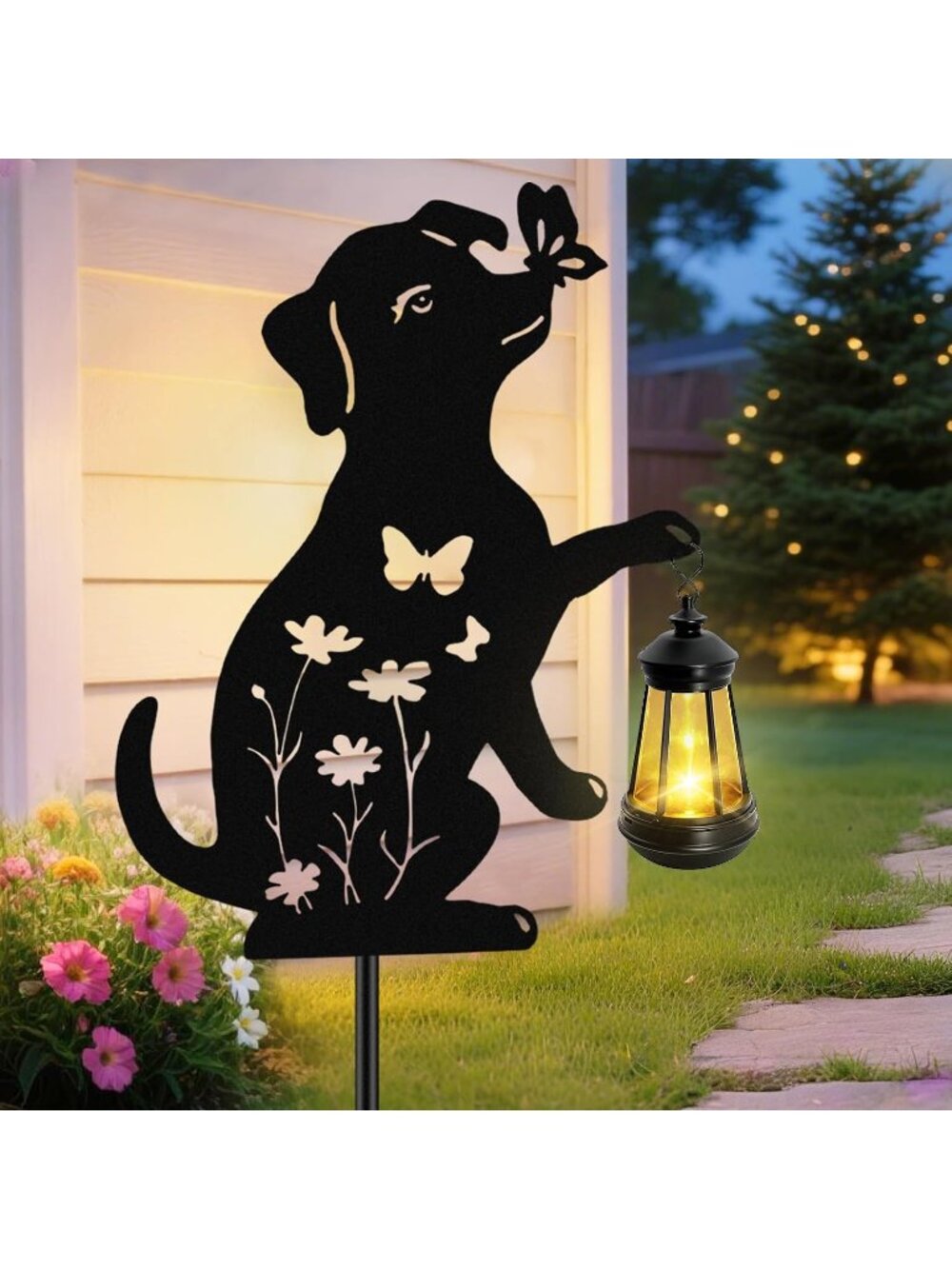 Dog Hanging Lantern Outdoor 1 Pack Black Dog Solar Lights Waterproof Ornaments